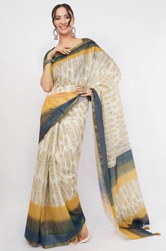 Off white tissue printed saree with blouse