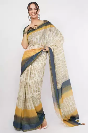 Off white tissue printed saree with blouse
