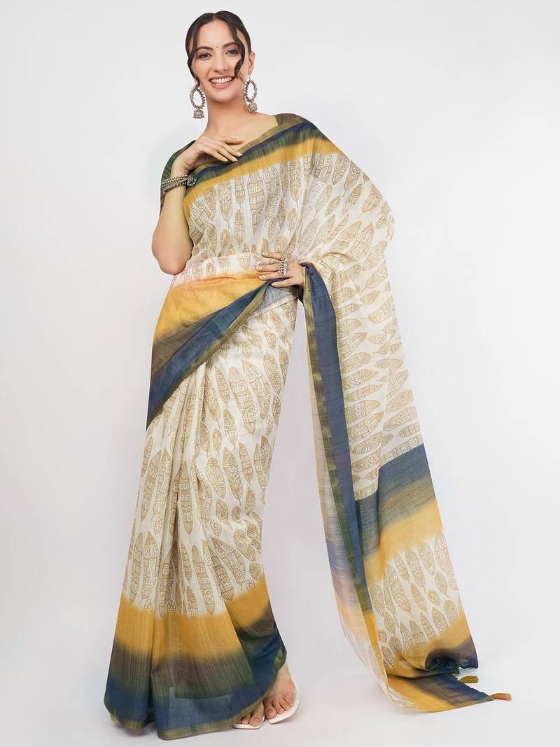 Off white tissue printed saree with blouse