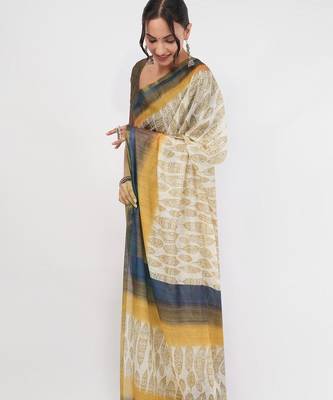 Off white tissue printed saree with blouse 2