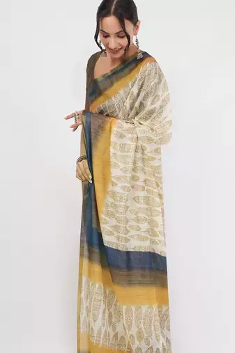 Off white tissue printed saree with blouse