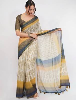 Off white tissue printed saree with blouse 3