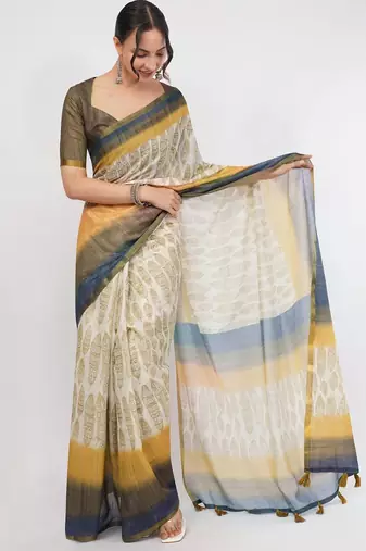 Off white tissue printed saree with blouse