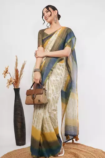 Off white tissue printed saree with blouse