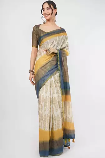 Off white tissue printed saree with blouse