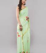 Lime linen printed saree with blouse