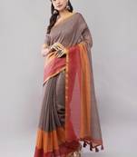 Grey linen woven design saree with blouse