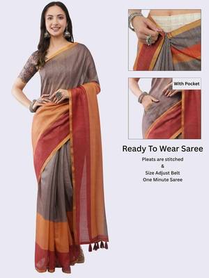 Grey linen woven design saree with blouse 2