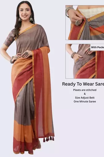 Grey linen woven design saree with blouse