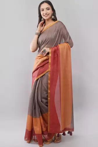 Grey linen woven design saree with blouse