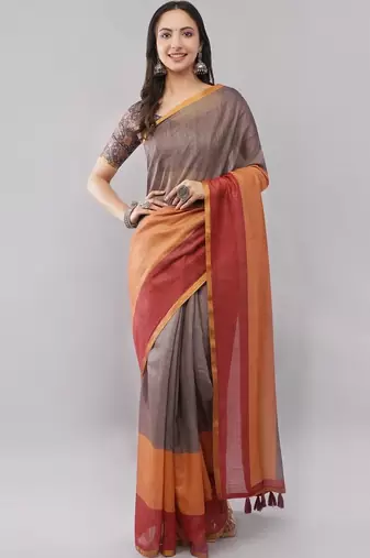 Grey linen woven design saree with blouse