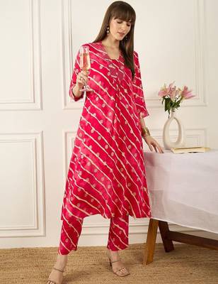 Floral Printed Thread Work Pure Cotton Kurta With Palazzos 1