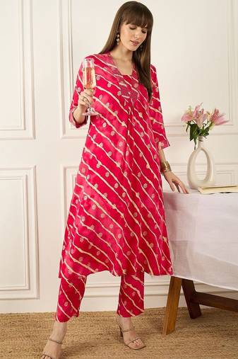 Floral Printed Thread Work  Cotton Kurta With Palazzos