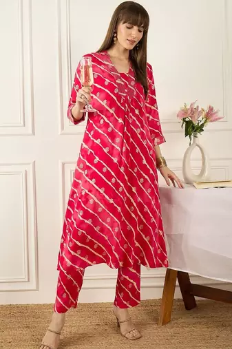 Floral Printed Thread Work Pure Cotton Kurta With Palazzos