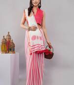White linen colourblocked saree with blouse