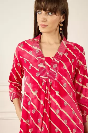 Floral Printed Thread Work Pure Cotton Kurta With Palazzos