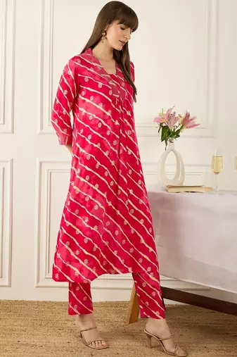 Floral Printed Thread Work Pure Cotton Kurta With Palazzos