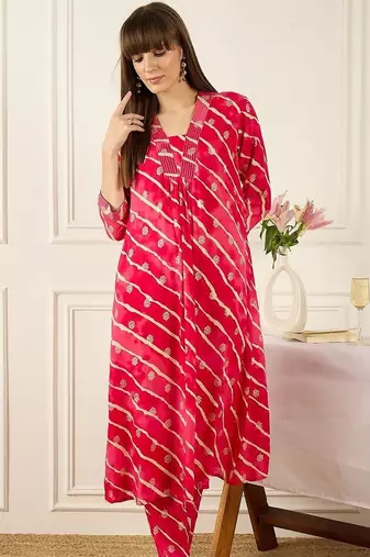 Floral Printed Thread Work Pure Cotton Kurta With Palazzos