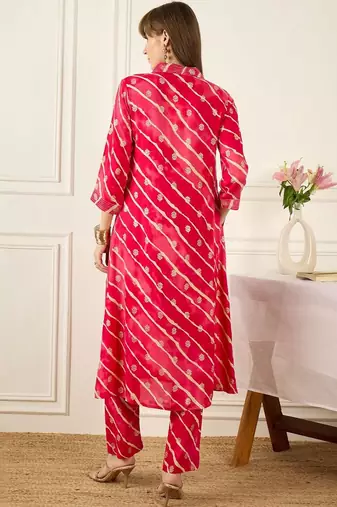 Floral Printed Thread Work Pure Cotton Kurta With Palazzos