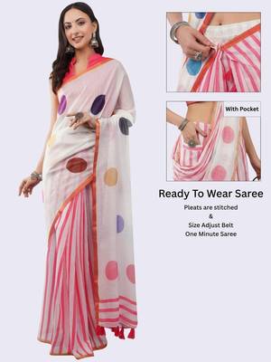 White linen colourblocked saree with blouse 2