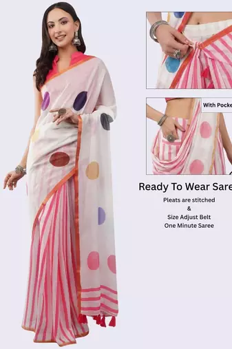 White linen colourblocked saree with blouse