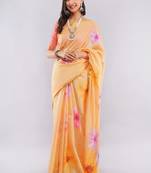 Peach linen printed saree with blouse