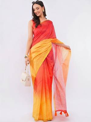 Multicolor linen dyed saree with blouse 1