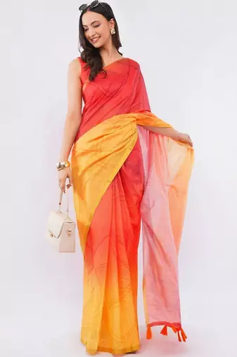 Multicolor linen dyed saree with blouse