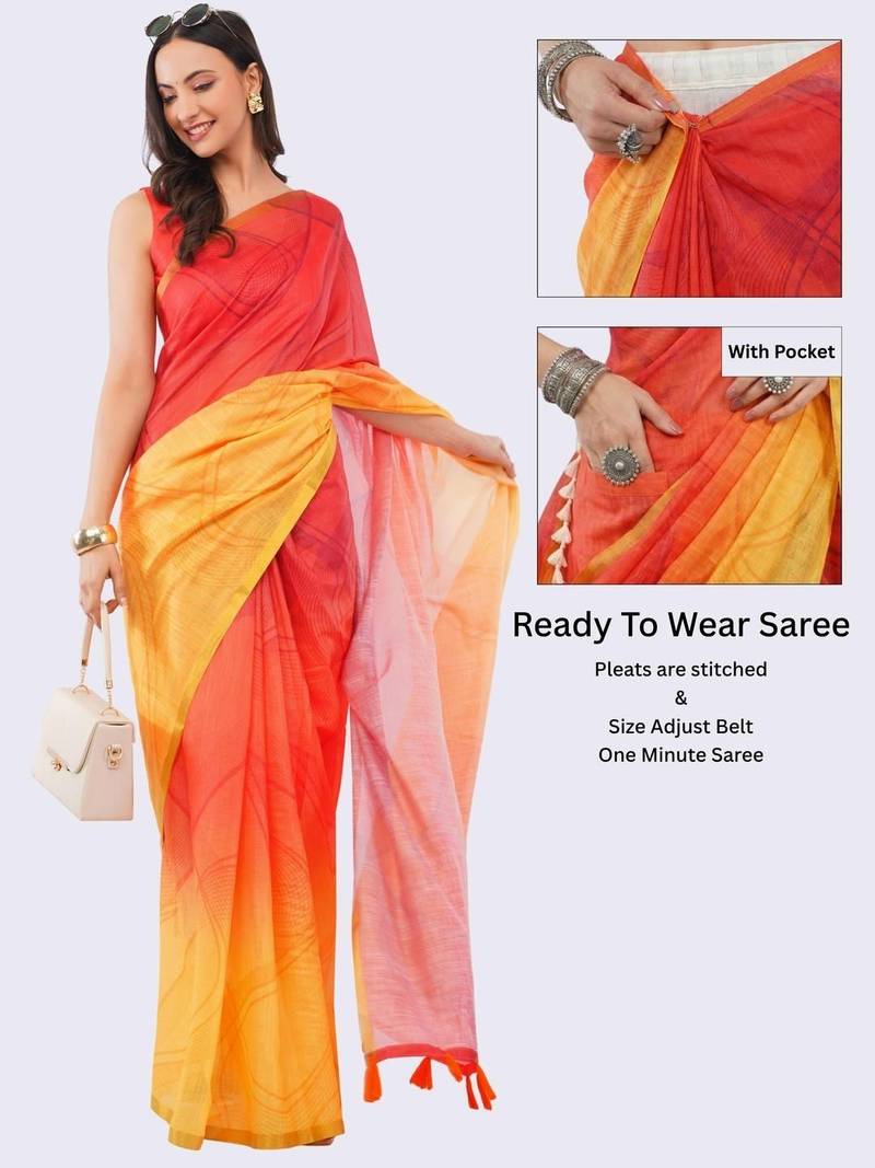 Multicolor linen dyed saree with blouse