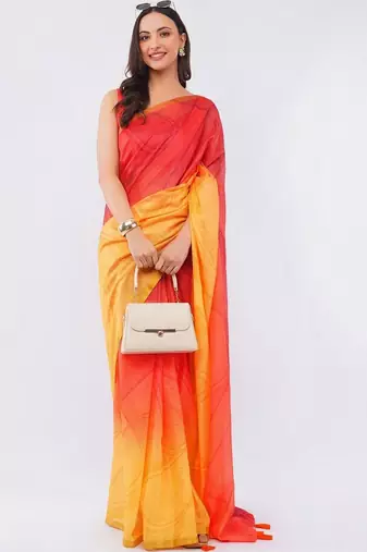 Multicolor linen dyed saree with blouse