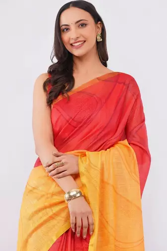 Multicolor linen dyed saree with blouse