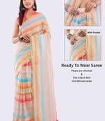 Off white linen striped saree with blouse