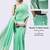 Sea green linen printed saree with blouse