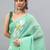Sea green linen printed saree with blouse