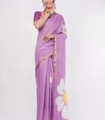 Lavender linen printed saree with blouse