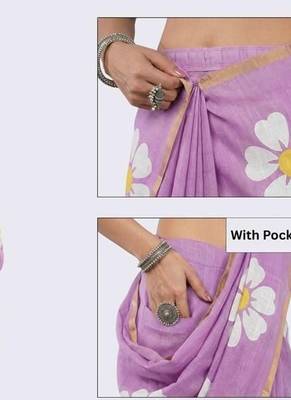 Lavender linen printed saree with blouse 2