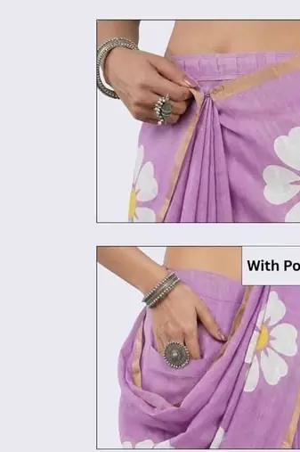 Lavender linen printed saree with blouse