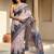 Off white linen printed saree with blouse