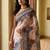 Off white linen printed saree with blouse