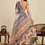 Off white linen printed saree with blouse