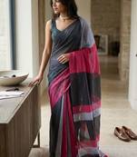 Pink linen striped saree with blouse