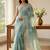 Turquoise linen printed saree with blouse