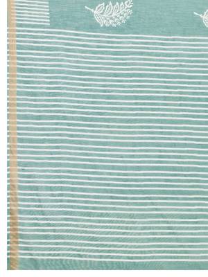 Turquoise linen printed saree with blouse 5