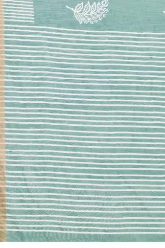 Turquoise linen printed saree with blouse