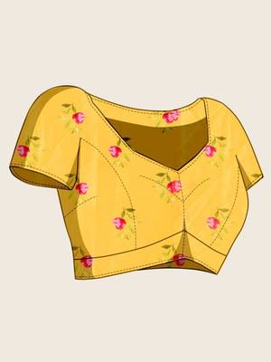 Yellow silk blend printed saree with blouse 4