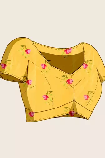 Yellow silk blend printed saree with blouse