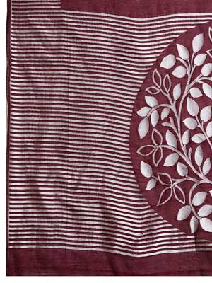 Maroon silk blend printed saree with blouse 4