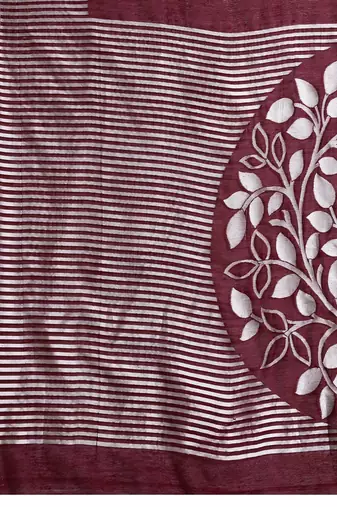 Maroon silk blend printed saree with blouse