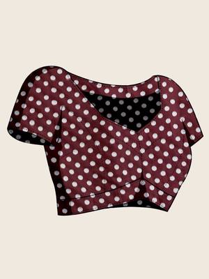 Maroon silk blend printed saree with blouse 5
