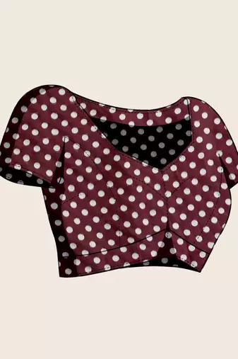 Maroon silk blend printed saree with blouse